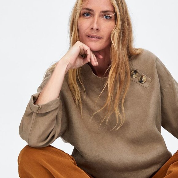 ZARA LINEN TOP WITH BUTTONS - Picture 3 of 16